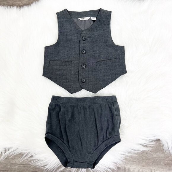 Janie and Jack Gray Wool Vest Cat & Jack Ribbed Bloomers 6-9 Months Baby Wedding - Picture 1 of 5